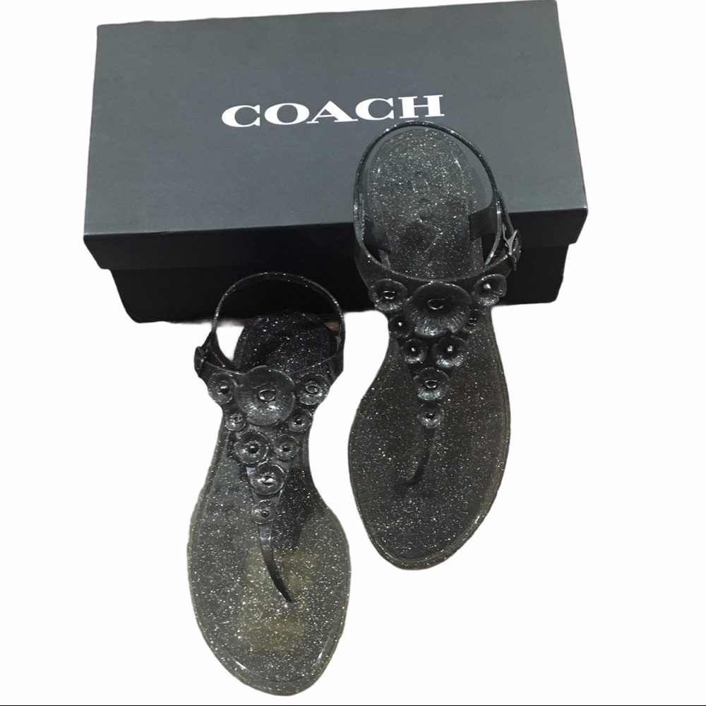 Coach trimulti jelly sandals black size 8 NWT